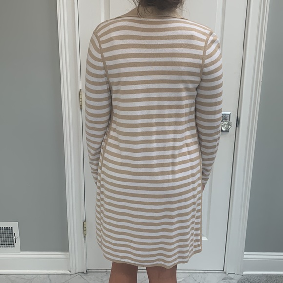 Chico's Size 0 Tan & Cream Striped Long Open Cardigan - Picture 4 of 6